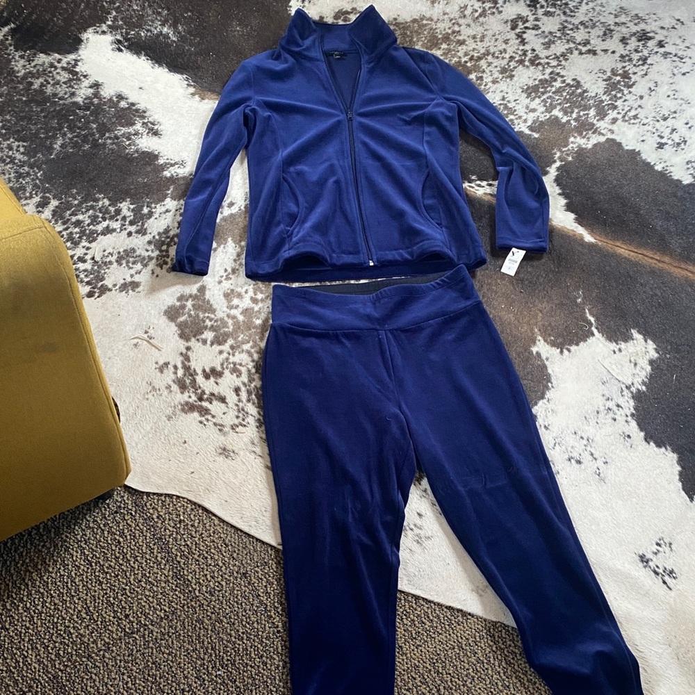 Talbots Deep Navy Velour Zip Jacket & Pull-On Joggers
